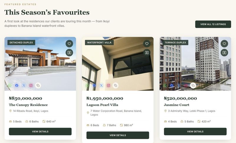 Verdant Estates. A modern real estate platform built to showcase and connect properties with buyers